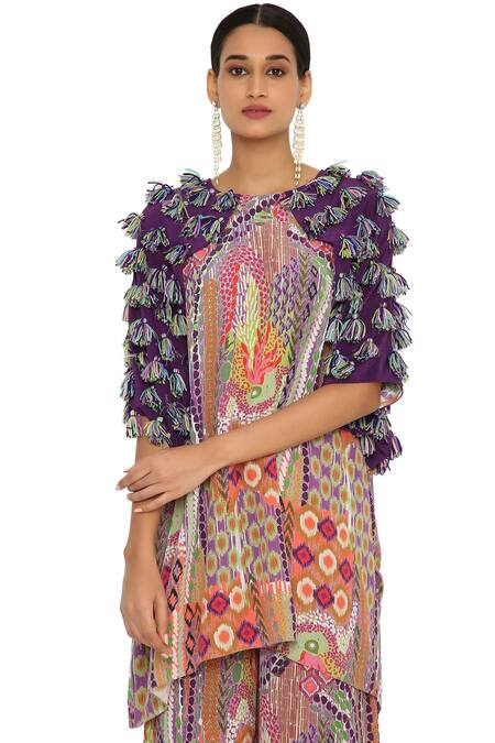 Shop_Payal Singhal_Multi Color Crepe Printed African Round Kaftan And Palazzo Set_Online_at_Aza_Fashions