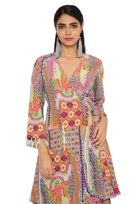 Shop_Payal Singhal_Multi Color Crepe African V Neck Print Tunic And Palazzo Set _Online_at_Aza_Fashions