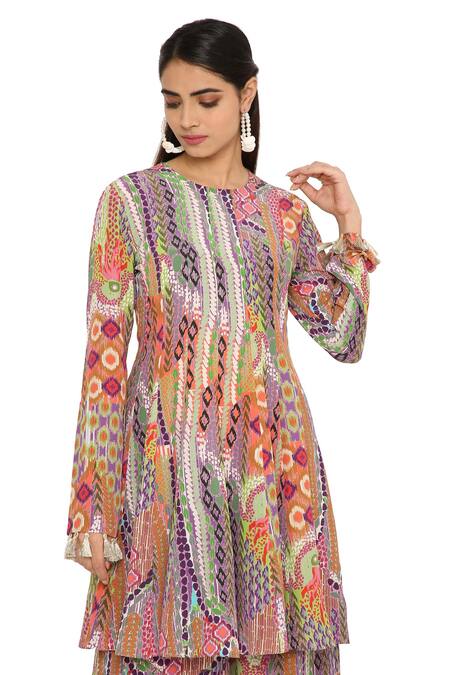 Shop_Payal Singhal_Multi Color Crepe Printed African Round Kalidar Tunic And Palazzo Set _Online_at_Aza_Fashions
