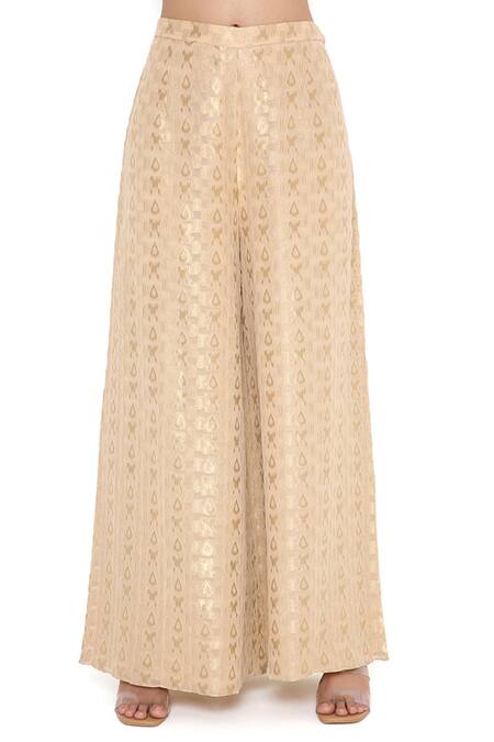 Payal Singhal Beige Georgette, Dupatta Net Notched Banarasi Kurta Palazzo Set at Aza Fashions Payal Singhal_Beige Georgette, Dupatta Net Notched Banarasi Kurta Palazzo Set _at_Aza_Fashions