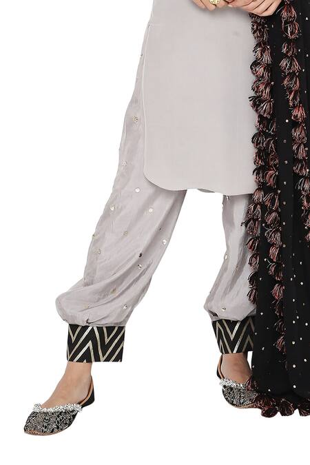 Payal Singhal_Grey Kurta Crepe Salwar Abutai Silk Dupatta Georgette Keya Set_at_Aza_Fashions