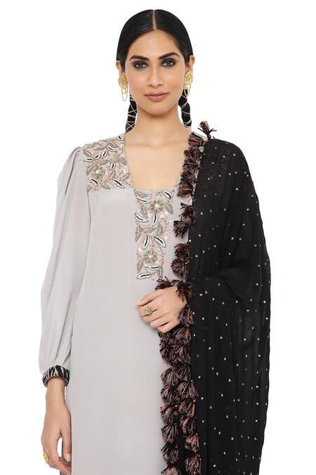 Shop_Payal Singhal_Grey Kurta Crepe Salwar Abutai Silk Dupatta Georgette Keya Set_Online_at_Aza_Fashions