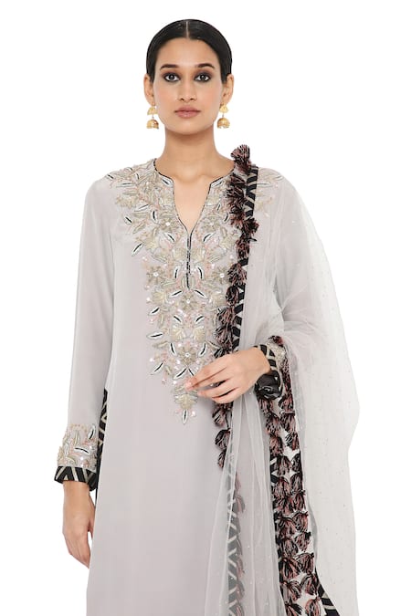 Shop_Payal Singhal_Grey Kurta Crepe Salwar Abutai Silk Dupatta Georgette Nyla Set _Online_at_Aza_Fashions
