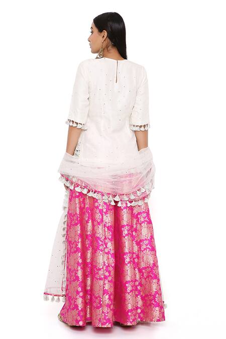 Buy Payal Singhal Pink Silk And Brocade Mirror & Thread Round Amaya Embroidered Kurta Sharara Set Buy_Payal Singhal_Pink Silk And Brocade Mirror & Thread Round Amaya Embroidered Kurta Sharara Set