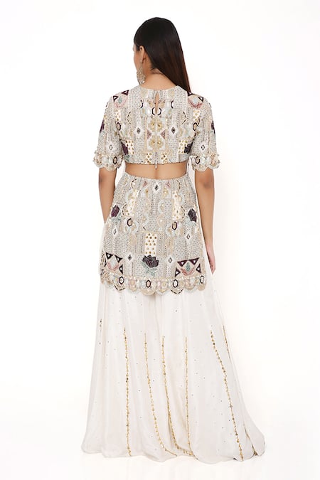 Buy Payal Singhal Off White Georgette Embroidery Thread And Sequin Round Navya Kurta Sharara Set Buy_Payal Singhal_Off White Georgette Embroidery Thread And Sequin Round Navya Kurta Sharara Set
