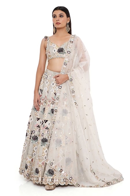 Buy Payal Singhal Off White Georgette And Organza Thread & Mirror Padma Embroidered Lehenga Set Online at Aza Fashions Buy_Payal Singhal_Off White Georgette And Organza Thread & Mirror Padma Embroidered Lehenga Set _Online_at_Aza_Fashions