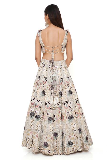 Buy Payal Singhal Off White Georgette And Organza Thread & Mirror Padma Embroidered Lehenga Set Buy_Payal Singhal_Off White Georgette And Organza Thread & Mirror Padma Embroidered Lehenga Set