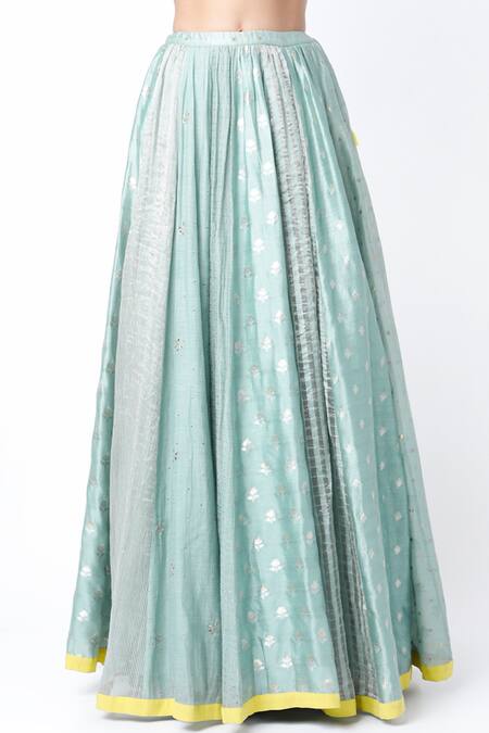 Buy_Payal Singhal_Blue Crepe Embroidered Floral Pattern Round Multi Panelled Banarasi Lehenga Set_Online_at_Aza_Fashions