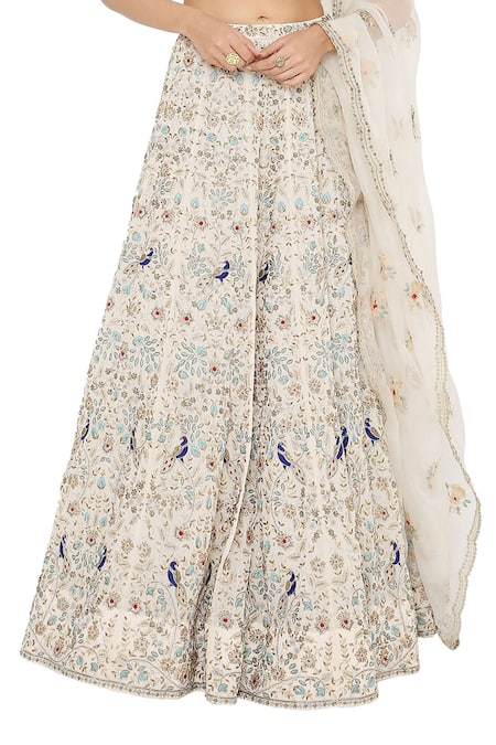 Payal Singhal_Grey Georgette Dupatta Organza Round Nour Embroidered Bridal Lehenga Set _at_Aza_Fashions