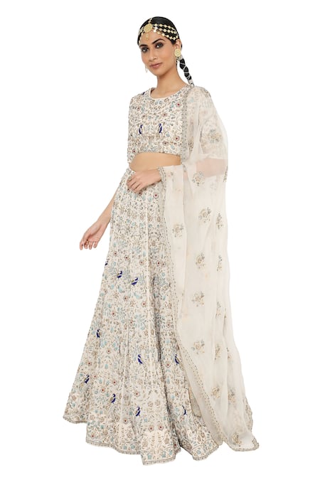Buy_Payal Singhal_Grey Georgette Dupatta Organza Round Nour Embroidered Bridal Lehenga Set _Online_at_Aza_Fashions