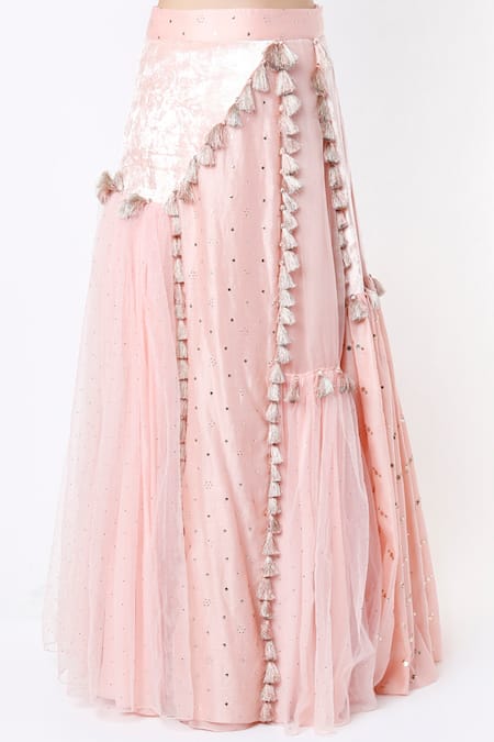 Buy_Payal Singhal_Pink Organza, Velvet, Net And Georgette Thread, Embroidered Jacket Lehenga Set _Online_at_Aza_Fashions