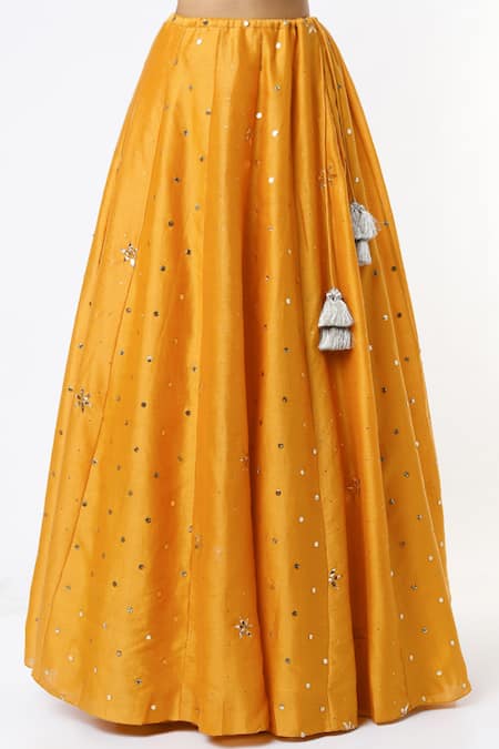Buy_Payal Singhal_Yellow Georgette, Silkmul And Net Thread, Sequin & Mukaish Embroidered Lehenga Set _Online_at_Aza_Fashions
