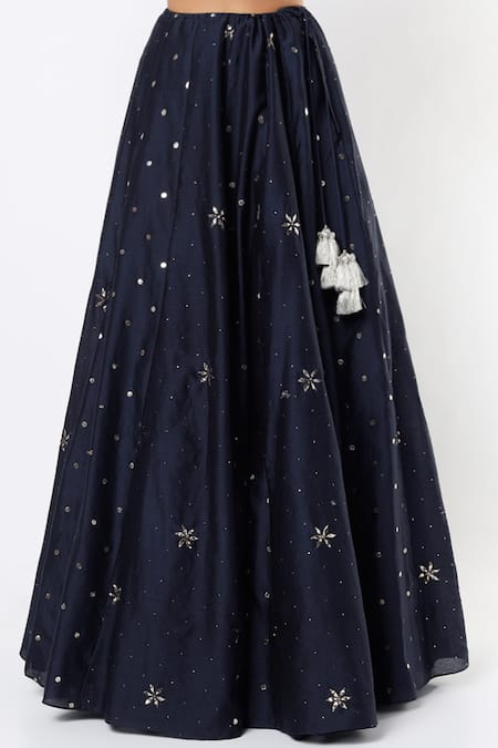 Buy_Payal Singhal_Blue Georgette Embroidery Thread Round Mukaish Lehenga Set _Online_at_Aza_Fashions