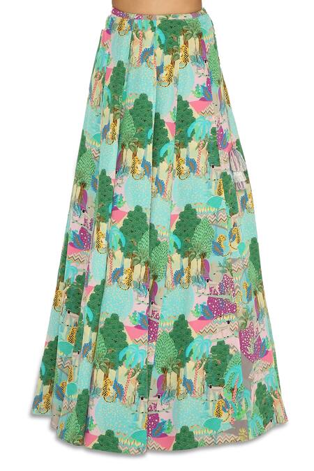 Payal Singhal_Grey Crepe Animal Round Print Lehenga Set_at_Aza_Fashions