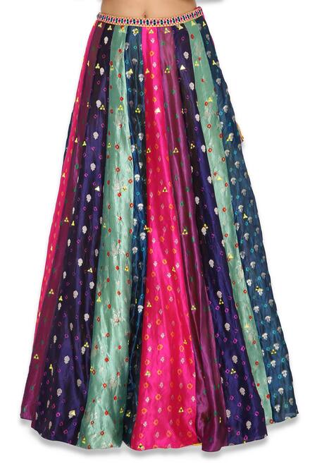 Payal Singhal_Multi Color Georgette Floral Round Silk Bandhani Motif Lehenga Set_at_Aza_Fashions