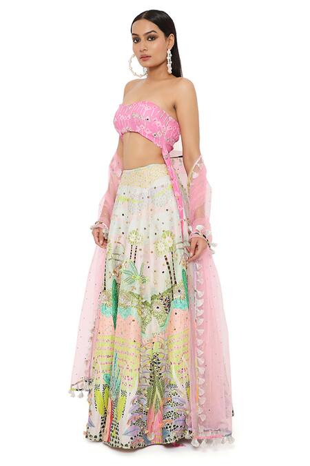 Shop_Payal Singhal_Pink Dupion Silk, Georgette And Net Kite , Tropical Ivana Lehenga Set _Online_at_Aza_Fashions