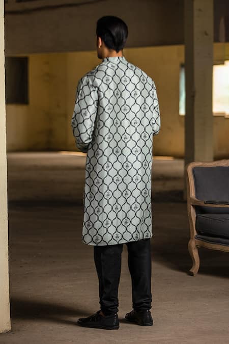 Shop PS Men By Payal Singhal Blue , Cotton Ogee Print Kurta Set at Aza Fashions Shop_PS Men By Payal Singhal_Blue , Cotton Ogee Print Kurta Set _at_Aza_Fashions