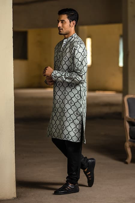 PS Men By Payal Singhal Blue , Cotton Ogee Print Kurta Set Online at Aza Fashions PS Men By Payal Singhal_Blue , Cotton Ogee Print Kurta Set _Online_at_Aza_Fashions