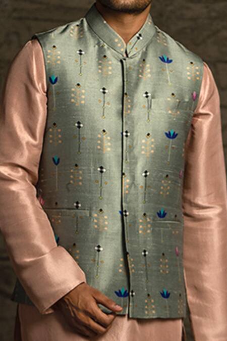 Buy PS Men By Payal Singhal Blue , Dupion , Cotton Lotus Geometric Print Bundi And Kurta Set Online at Aza Fashions Buy_PS Men By Payal Singhal_Blue , Dupion , Cotton Lotus Geometric Print Bundi And Kurta Set _Online_at_Aza_Fashions