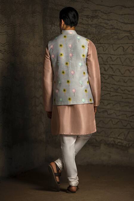 Shop PS Men By Payal Singhal Grey , Dupion , Cotton Meadow Print Bundi And Kurta Set at Aza Fashions Shop_PS Men By Payal Singhal_Grey , Dupion , Cotton Meadow Print Bundi And Kurta Set _at_Aza_Fashions