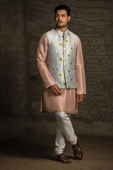 PS Men By Payal Singhal Grey , Dupion , Cotton Meadow Print Bundi And Kurta Set Online at Aza Fashions PS Men By Payal Singhal_Grey , Dupion , Cotton Meadow Print Bundi And Kurta Set _Online_at_Aza_Fashions