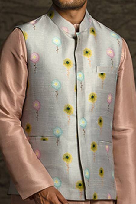 Buy PS Men By Payal Singhal Grey , Dupion , Cotton Meadow Print Bundi And Kurta Set Online at Aza Fashions Buy_PS Men By Payal Singhal_Grey , Dupion , Cotton Meadow Print Bundi And Kurta Set _Online_at_Aza_Fashions