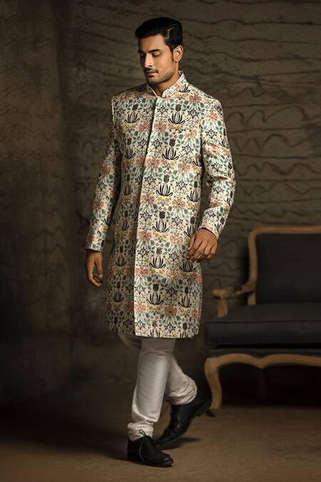 PS Men By Payal Singhal Beige Dupion , Cotton Tulip Garden Print Sherwani Set Online at Aza Fashions PS Men By Payal Singhal_Beige Dupion , Cotton Tulip Garden Print Sherwani Set _Online_at_Aza_Fashions