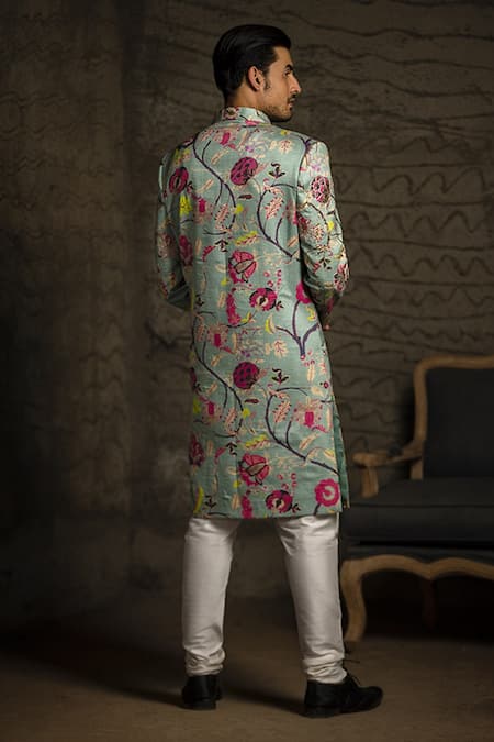 PS Men By Payal Singhal Dupion Silk Chintz Print Sherwani Set 
