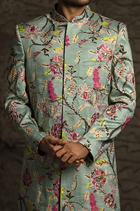 Buy PS Men By Payal Singhal Blue Dupion , Cotton Tulip Garden Print Chintz Sherwani Set Online at Aza Fashions Buy_PS Men By Payal Singhal_Blue Dupion , Cotton Tulip Garden Print Chintz Sherwani Set _Online_at_Aza_Fashions