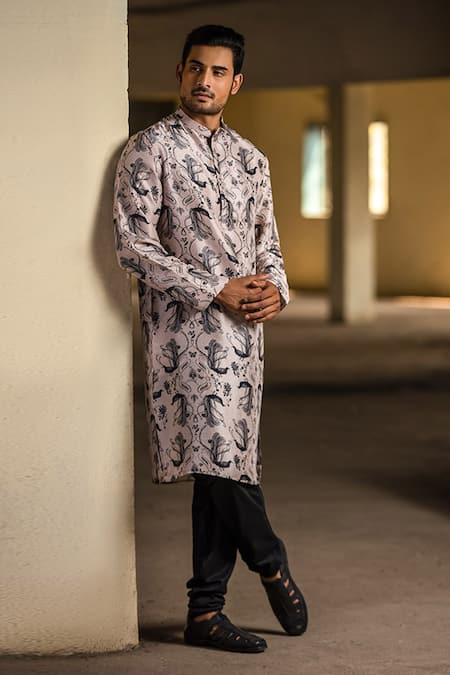 PS Men by Payal Singhal Silk Jannat Print Kurta Set 