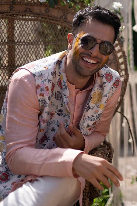 PS Men By Payal Singhal Beige , Dupion , Cotton Meadow Print Bundi And Kurta Set Online at Aza Fashions PS Men By Payal Singhal_Beige , Dupion , Cotton Meadow Print Bundi And Kurta Set _Online_at_Aza_Fashions