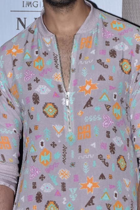 PS Men By Payal Singhal Purple Georgette, Cotton Silk Bandhni Kilim Print Kurta Set Online at Aza Fashions PS Men By Payal Singhal_Purple Georgette, Cotton Silk Bandhni Kilim Print Kurta Set _Online_at_Aza_Fashions