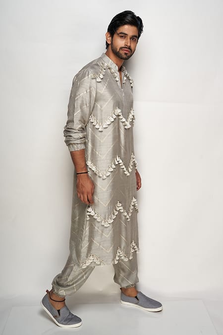 PS Men by Payal Singhal Zig Zag Banarasi Silk Bomber Kurta Set 