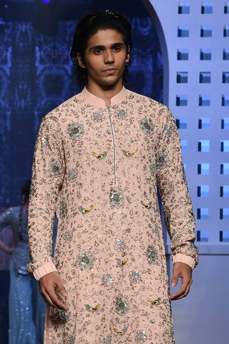 Buy_PS Men By Payal Singhal_Pink Georgette Embroidered Floral Kurta Set _Online_at_Aza_Fashions