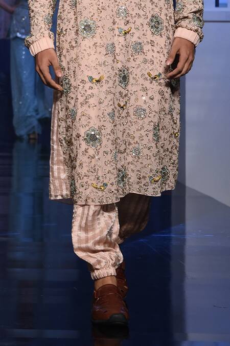 Shop_PS Men By Payal Singhal_Pink Georgette Embroidered Floral Kurta Set _Online_at_Aza_Fashions