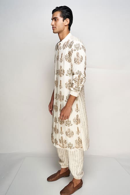 PS Men By Payal Singhal_White Georgette Embroidered Floral Kurta Set _Online_at_Aza_Fashions