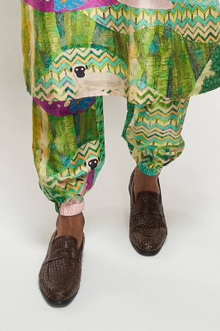Buy PS Men By Payal Singhal Green Dupion Silk Forest Printed Kurta And Jogger Pant Set Online at Aza Fashions Buy_PS Men By Payal Singhal_Green Dupion Silk Forest Printed Kurta And Jogger Pant Set _Online_at_Aza_Fashions