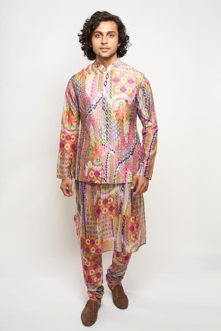 PS Men by Payal Singhal African Print Bundi & Kurta Set 