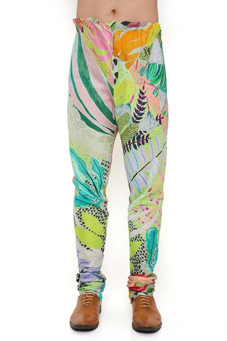 Buy_PS Men By Payal Singhal_Green Dupion , Mul Tropical Monet Printed Bundi And Kurta Set