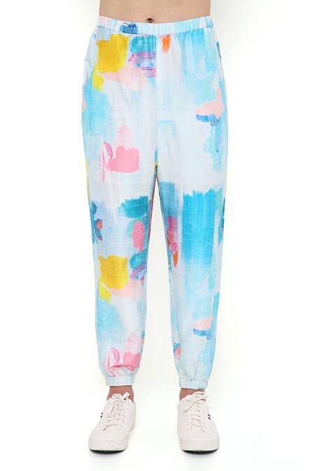 Shop_PS Men By Payal Singhal_Blue Dupion Silk Painterly Gustav Printed Kurta Set 