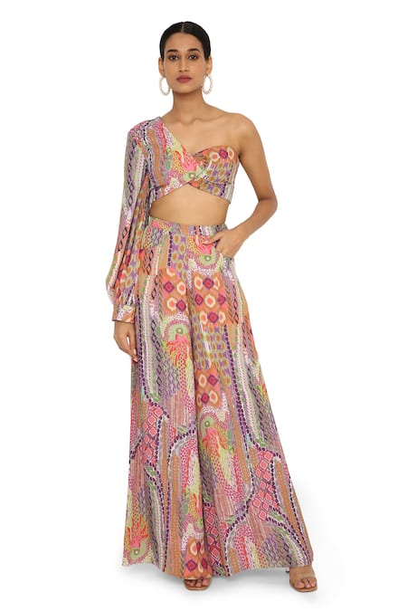 Shop_PS Pret By Payal Singhal_Multi Color Crepe Printed African Asymmetric Palazzo Set _Online_at_Aza_Fashions
