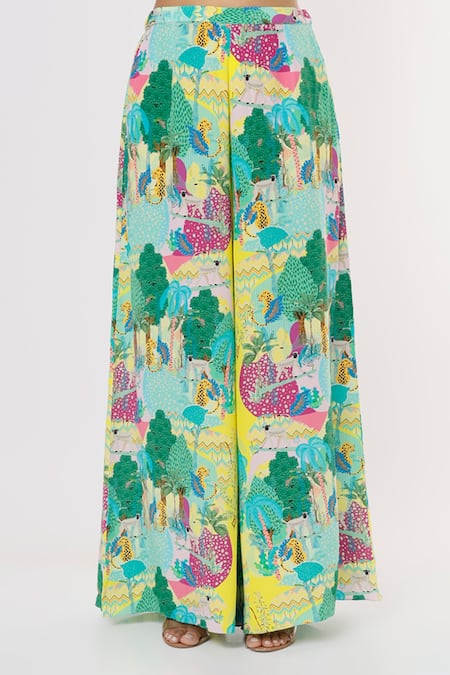 Buy_Payal Singhal_Yellow Crepe Kuno Straight Kalidar Tunic And Palazzo Set_Online_at_Aza_Fashions