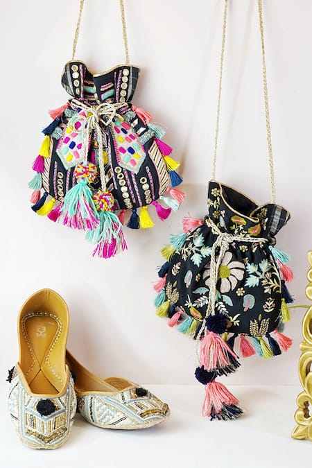 Payal Singhal Accessories Black Embroidered Kutch Potli Bag 