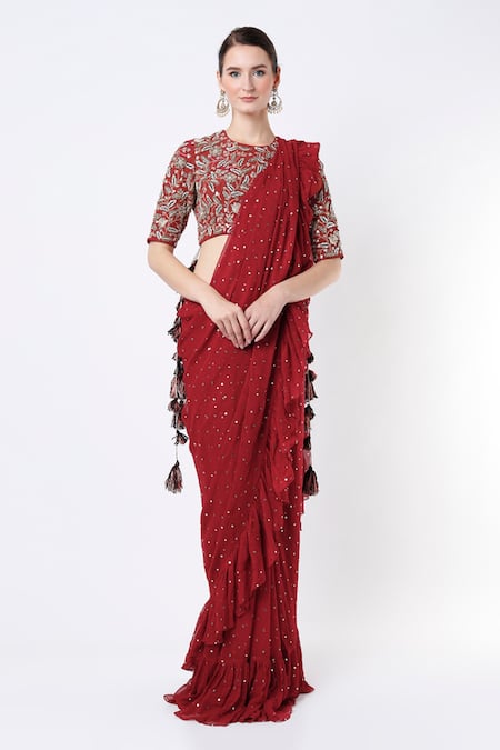 Payal Singhal Pre-Stitched Saree With Embroidered Blouse 