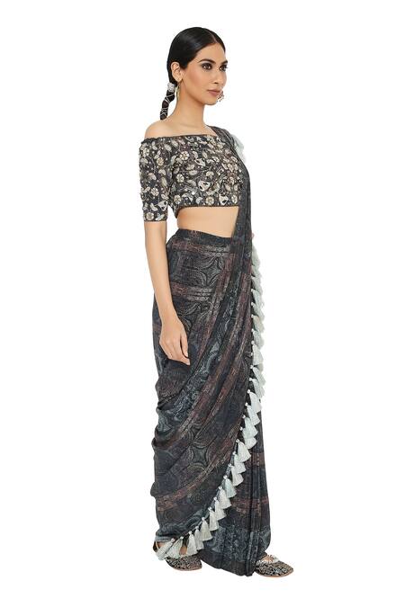 Shop_Payal Singhal_Multi Color Crepe One Shoulder Amani Pre-stitched Saree With Choli _Online_at_Aza_Fashions