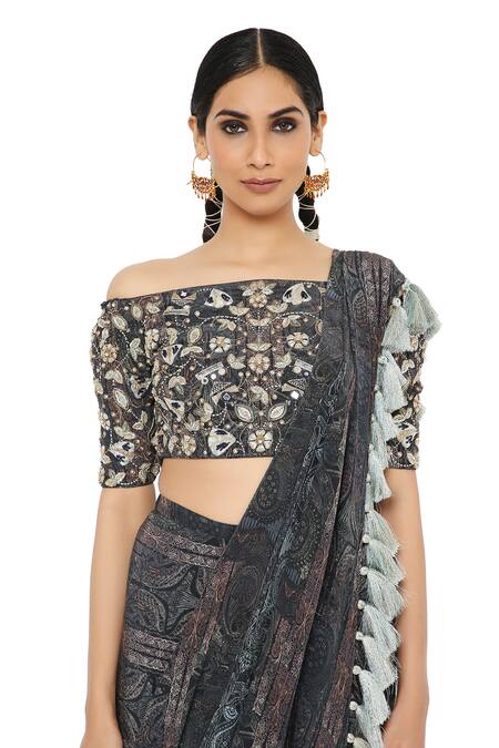 Payal Singhal_Multi Color Crepe One Shoulder Amani Pre-stitched Saree With Choli _at_Aza_Fashions