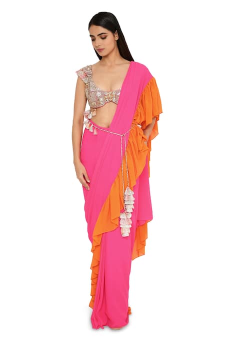 Payal Singhal Colorblock Pre-Draped Saree Set 