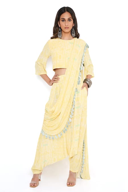 Payal Singhal Draped Pant Saree With Printed Top 