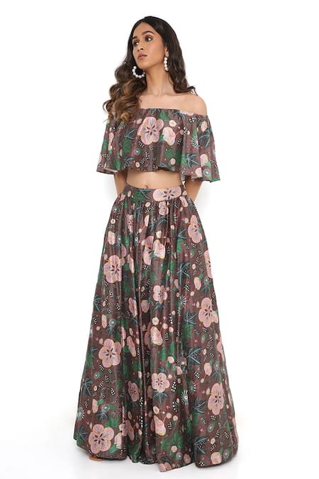 Payal Singhal Abutilon Print Ruffle Top & Lehenga Set 