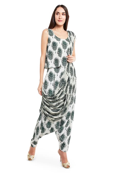 PS Pret by Payal Singhal Leaf Print Top & Draped Pant Set 